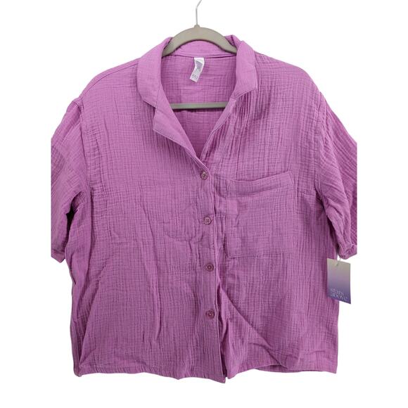 Stars Above Gauze Pajama Top XS Purple Breathable PJs Button Front Sleep Shirt - Picture 2 of 9
